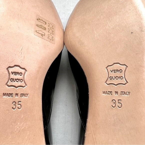 Baldinini Trend Black Patent Leather Jeweled Flats w/ Peep Toe Women EU 35 US 5 - Picture 14 of 15